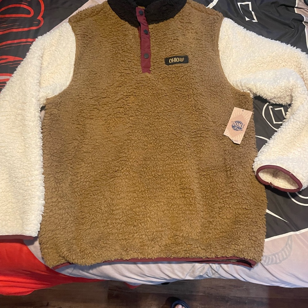 XL Ohio Sherpa Fleece Pullover - Brown and Cream